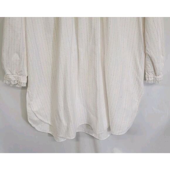 Vintage Windy Rose White Pastel Pinstriped Cotton Flannel Nightgown Size Medium - Picture 3 of 9
